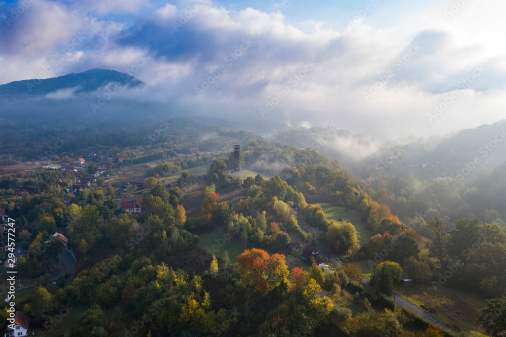 Aerial early morning view of Sovata town in autumn, Romania. Aerial early morning view of Sovata town in autumn, Romania.