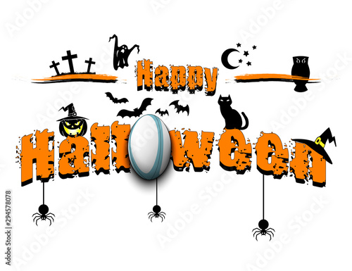 Happy halloween and rugby ball
