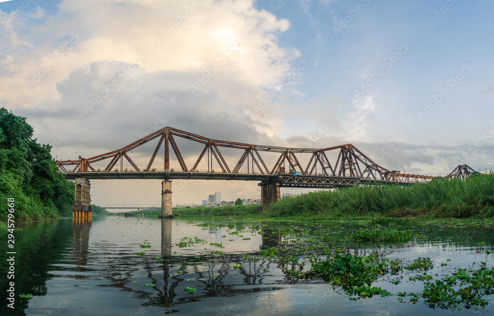 The Long Bien railway bridge crossing the Red River in Hanoi