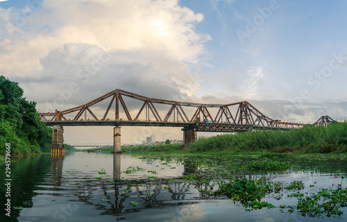 The Long Bien railway bridge crossing the Red River in Hanoi
