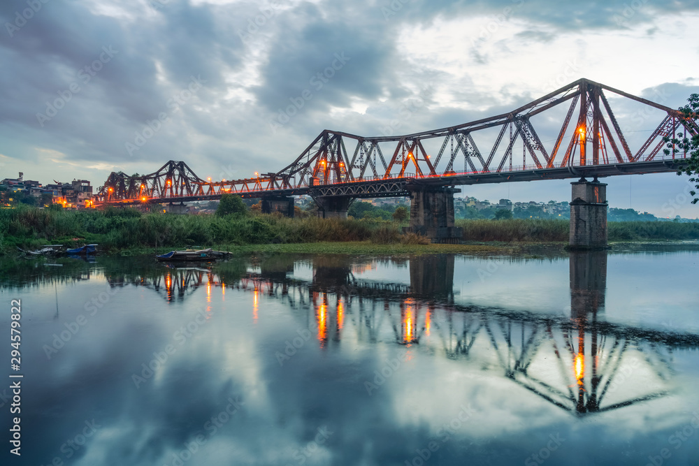 The Long Bien railway bridge crossing the Red River in Hanoi