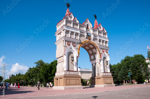 Photo Russia, Blagoveshchensk, July 2019: triumphal arch in honor of Tsarevich Romanov
