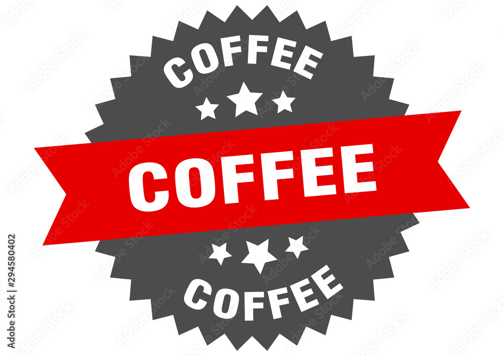 coffee sign. coffee red-black circular band label coffee sign. coffee red-black circular band label
