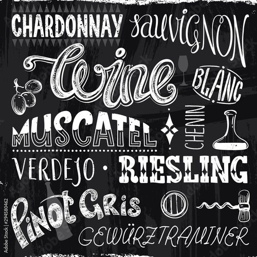 Vintage Decorative Titles Different Sort of Wine in a Chalk Drawn Style