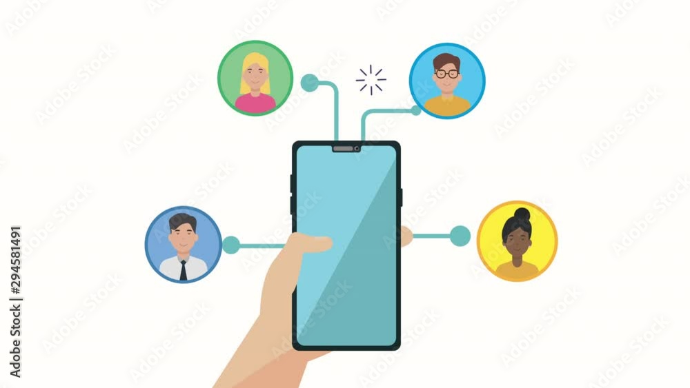 smartphone with social media community animation