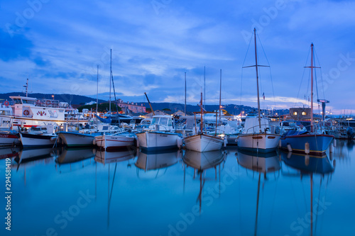 Boats in the port of Saint Tropez in the evening  Var  Provence-Alpes-Cote d Azur  France  Europe