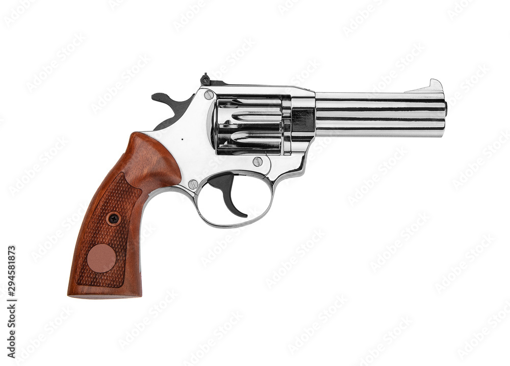 silver gun revolver isolate on white background.