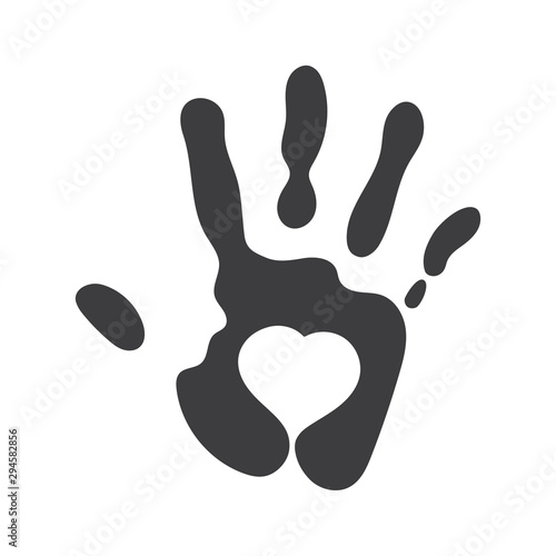 Vector handprint with heart. Isolated on white background.