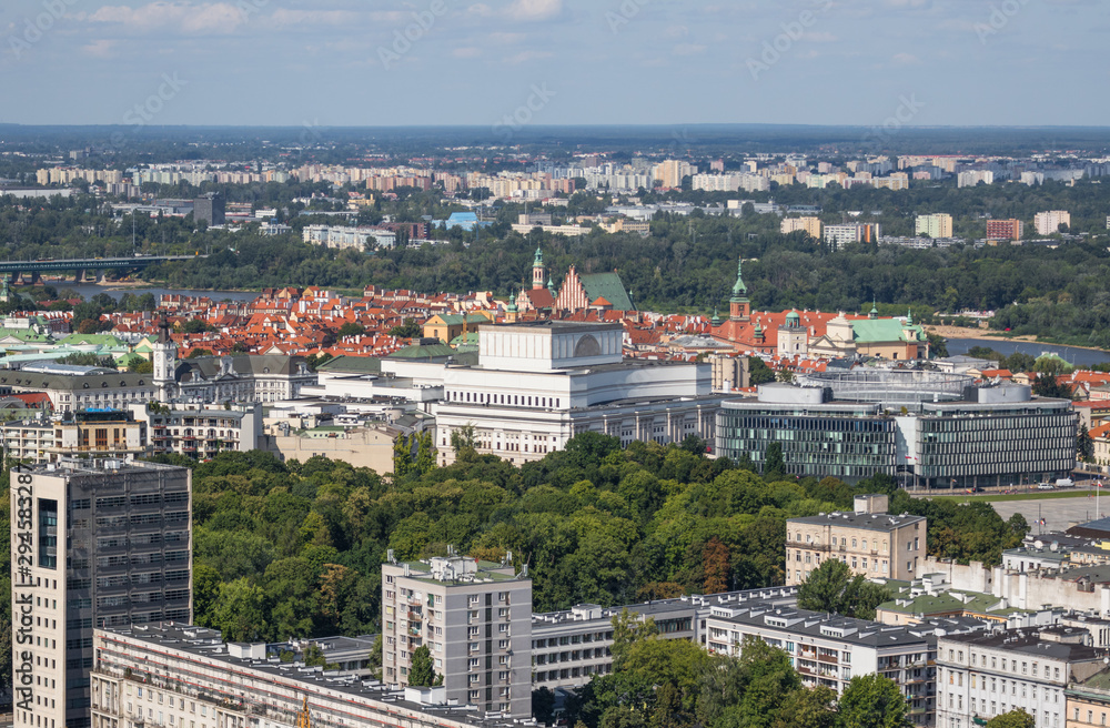 Obraz premium Warsaw, Poland - capital and largest city of Poland, Warsaw is a modern town which was completely rebuilt after World War II. Here in particular a glimpse of its residential architecture