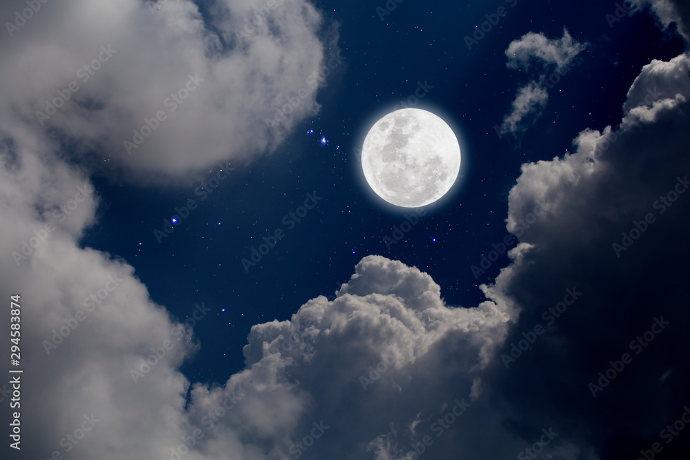 Full moon with starry and clouds background. Romantic night. Full moon with starry and clouds background. Romantic night.