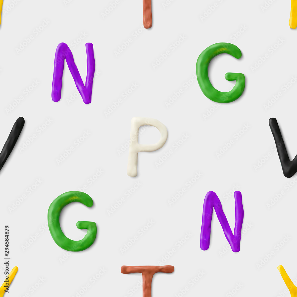 Seamless pattern with alphabet. Handmade modeling clay letters. Realistic 3d vector lettering background. Seamless pattern with alphabet. Handmade modeling clay letters. Realistic 3d vector lettering background.