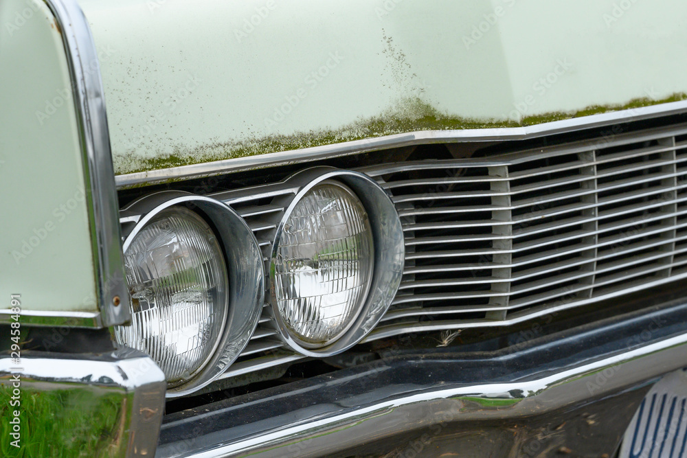 headlight of a retro car, closeup