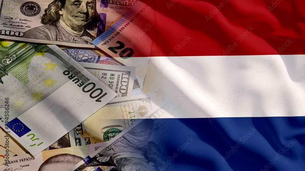 Waving Money and Netherlands Flag - obrazy, fototapety, plakaty 