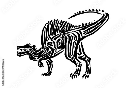 Ancient extinct jurassic spinosaurus dinosaur vector illustration ink painted  hand drawn grunge prehistoric reptile  black isolated silhouette on white background