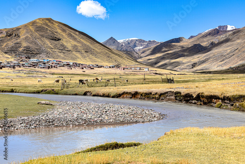 The Rio Chillcamayu winds its way through the Chillca Valley. Ausungate, Cusco, Peru