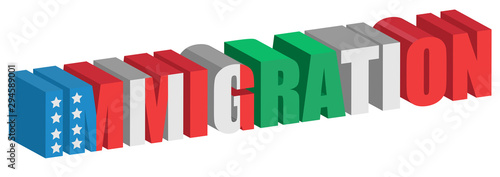 Immigration word concept with USA and Mexican flag
