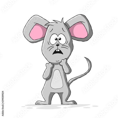 Scared cartoon mouse. Hand drawn vector illustration with separate layers.