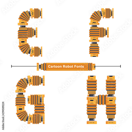 Alphabet Typography Font Cartoon Robot style in a set EFGH photo