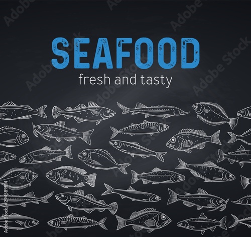 border template hand drawn fish, blackboard
