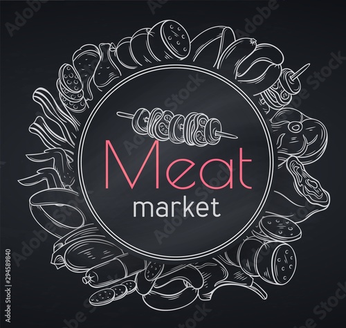 Blackboard meat banner, butcher shop menu