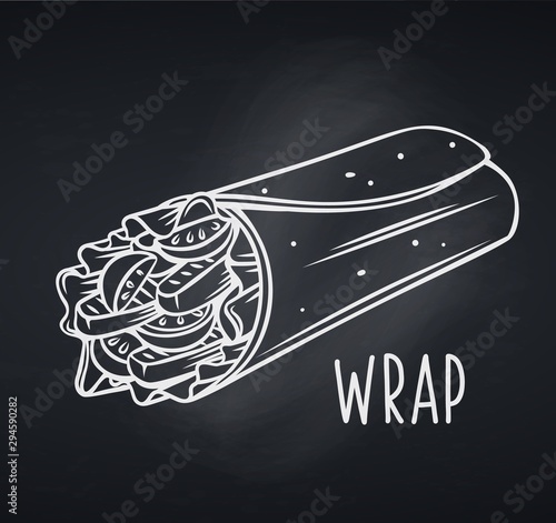 takeaway food wrap icon, chalkboard