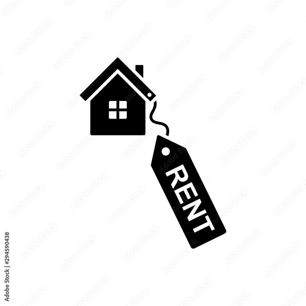House for rent black and white vector icon pictogram. New home sign, symbol, silhouette on white background House for rent black and white vector icon pictogram. New home sign, symbol, silhouette on white background