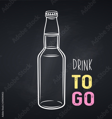 Glass drink bottle icon, chalkboard