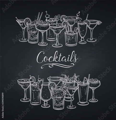 Alcoholic cocklails banner, chalkboard