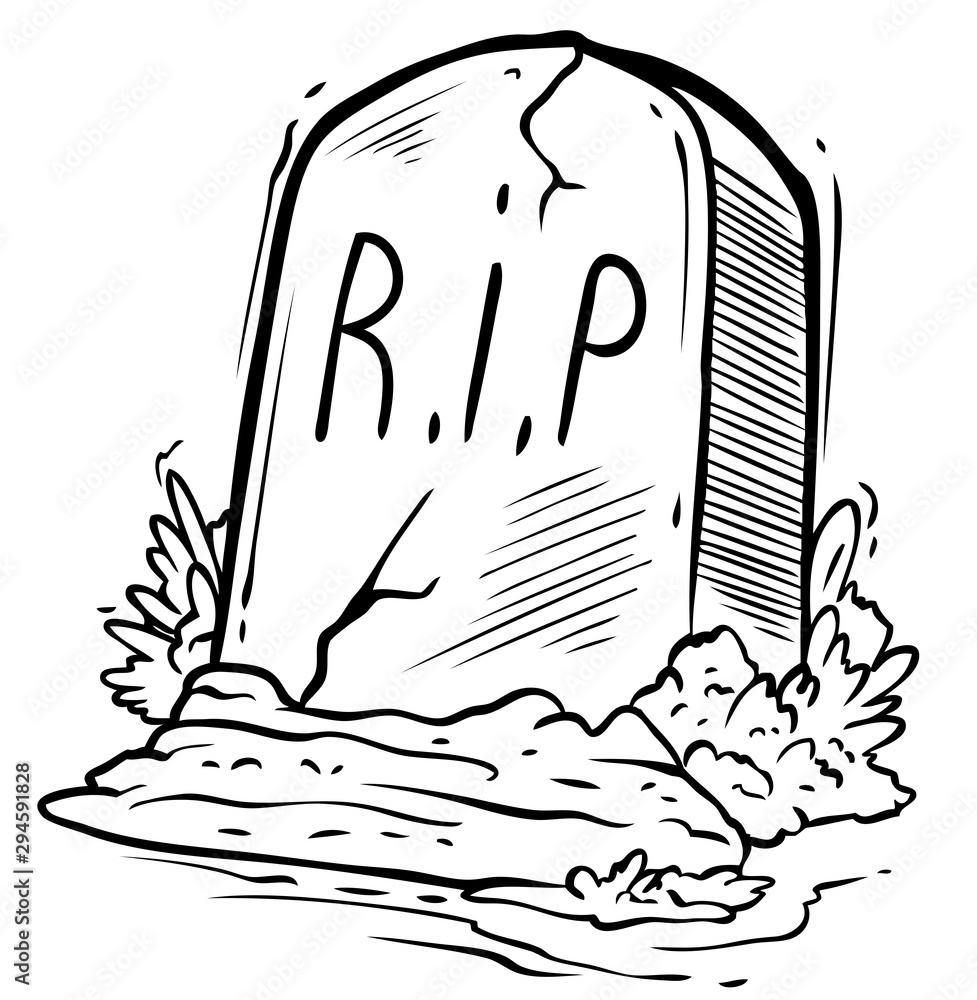 Cartoon graphic black and white tomb gravestone with grass and  text.  Isolated on white background. Halloween vector icon. Stock Vector | Adobe  Stock