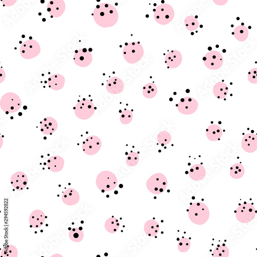 Repeating pink doodle dotted background. Circles and rounds background.