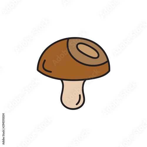 Mushroom vector illustration. Cute hand drawn outlined autumn brown bolete fungus. Isolated cartoon graphic icon.