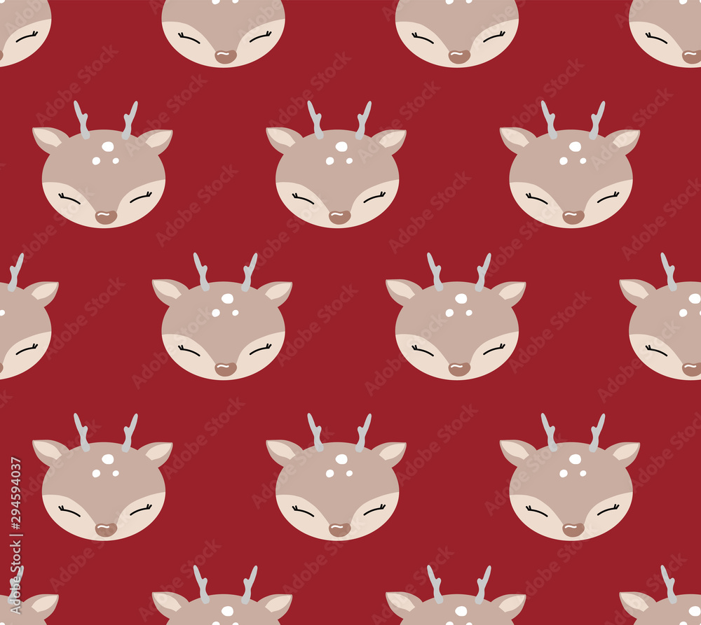 Cute cartoon seamless pattern with deer. .