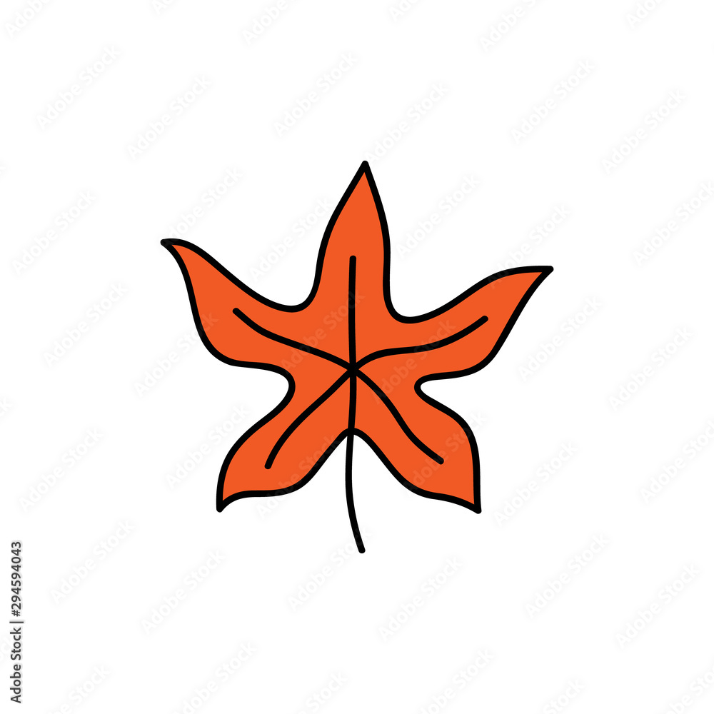 Leaf vector illustration. Hand drawn cute autumn red maple leaf. Isolated cartoon graphic icon. Leaf vector illustration. Hand drawn cute autumn red maple leaf. Isolated cartoon graphic icon.
