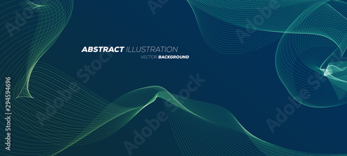 Abstract geometric background with dynamic linear wave lines. Blue vector design illustration.