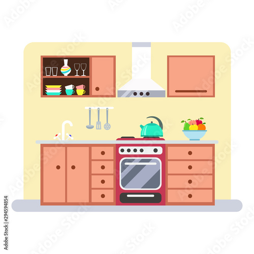 Kitchen interior in flat style