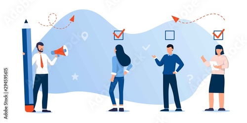 done job concept, checklist. to do list with checkboxes, for web page, banner, Online education, books, exam. Business people team work concept. Questionnaire survey for people give answer, research