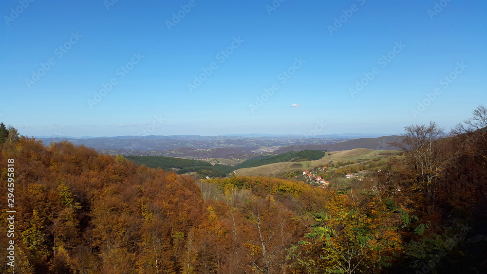 autumn landscape with blue sky in Zlatibor District in Serbia / October 2018 autumn landscape with blue sky in Zlatibor District in Serbia / October 2018