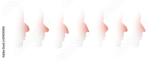 Set of abstract silhouette of human head in profile with different forms of nose. Vector illustration.