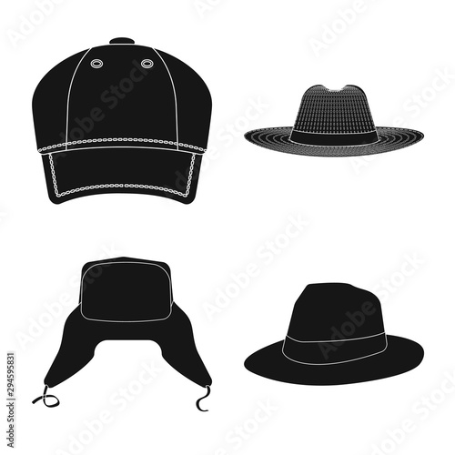 Isolated object of headgear and cap icon. Collection of headgear and accessory stock vector illustration.