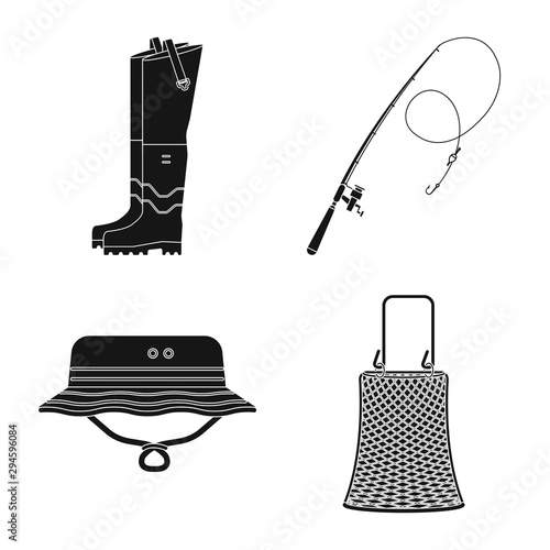 Isolated object of fish and fishing icon. Set of fish and equipment stock symbol for web.