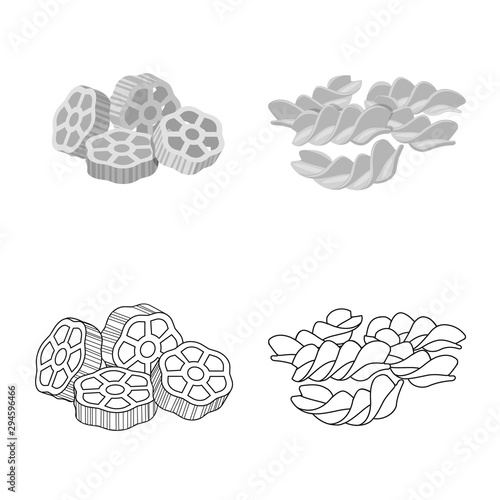 Vector illustration of pasta and carbohydrate icon. Collection of pasta and macaroni stock symbol for web.