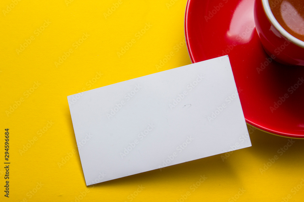 Business cards Mockup on color background. Flat Lay. copy space for text - obrazy, fototapety, plakaty 