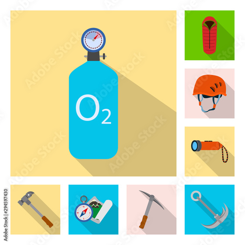 Isolated object of mountaineering and peak logo. Set of mountaineering and camp stock symbol for web.