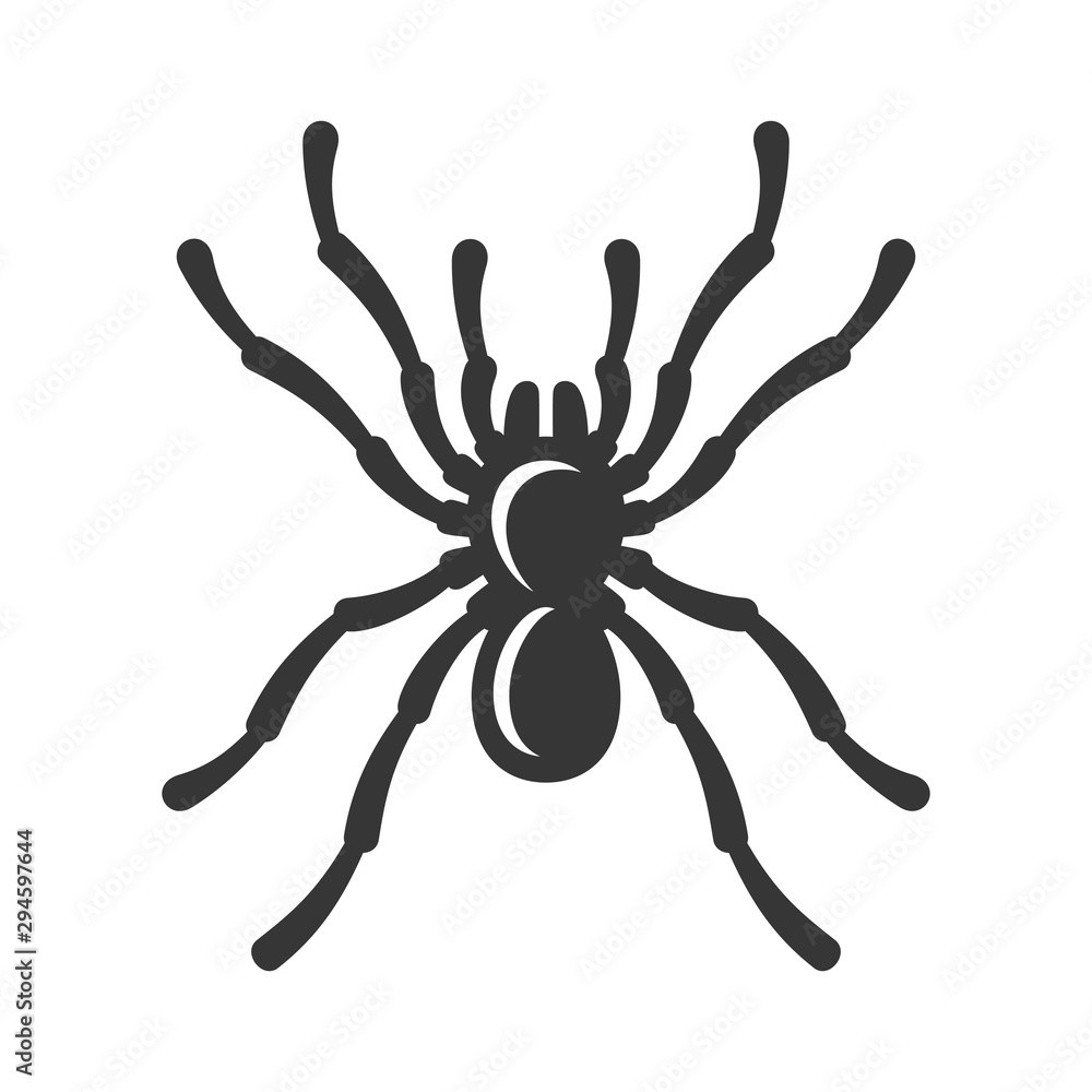 Black Spider Silhouette Icon on White Background. Vector Black Spider Silhouette Icon on White Background. Vector
