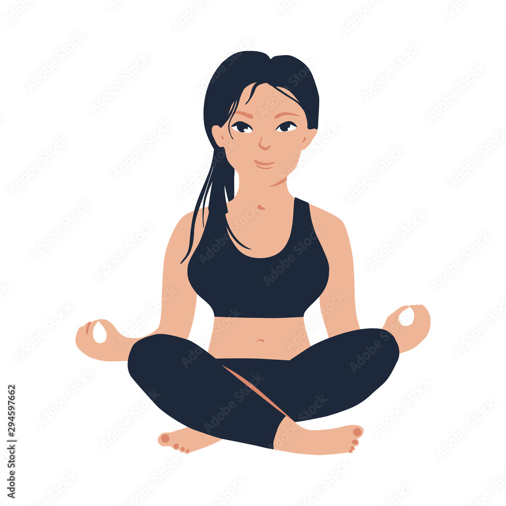 Young slim girl practicing yoga. Meditation in lotus position