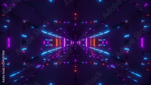futuristic sci-fi space ship tunnel corridor 3d illustration wallpaper background