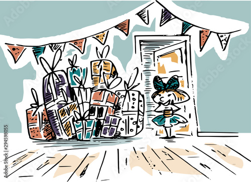 Sweet little girl is happy with all her presents