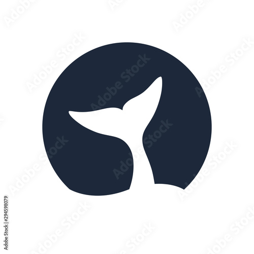 Whale tail graphic icon. Whale tail sign in the circle isolated on white background. Sea life symbol. Logo. Vector illustration