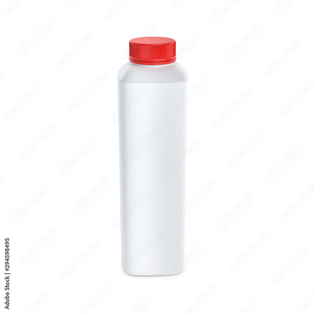 White plastic bottle mockup for dairy , milk, yogurt. Isolated on white background. Container with red cap. White plastic bottle mockup for dairy , milk, yogurt. Isolated on white background. Container with red cap.