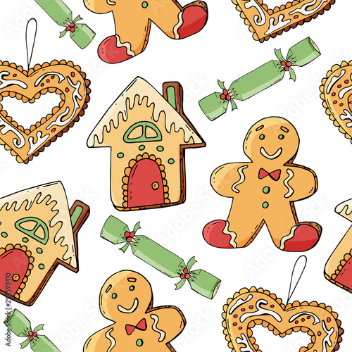Seamless pattern with christmas pastry. Endless texture for festive design, restaurant and cafe menu, decoration.